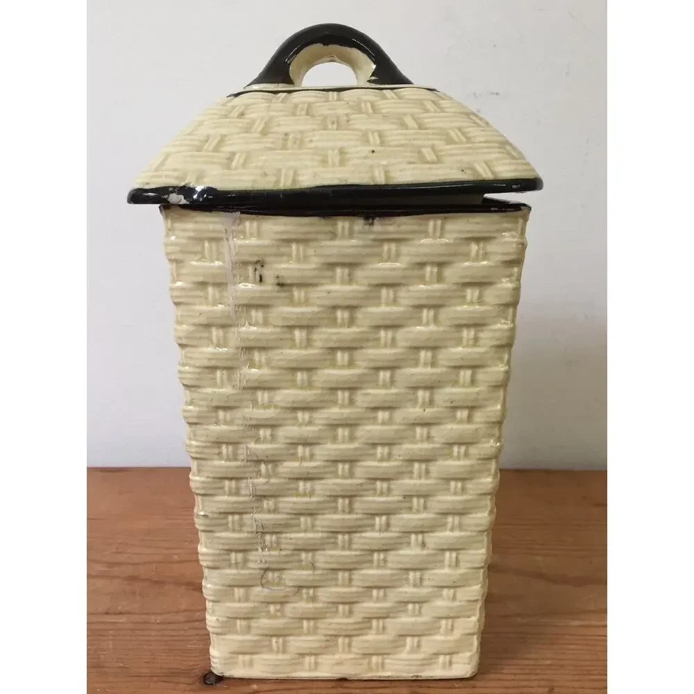 Vtg Hotta Yu Shoten Japan Japanese Basketweave Majolica Tea Jar Kitchen Canister